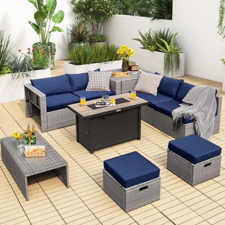 9 Pieces Patio Furniture Set with 42 Inches 60000 BTU Fire Pit