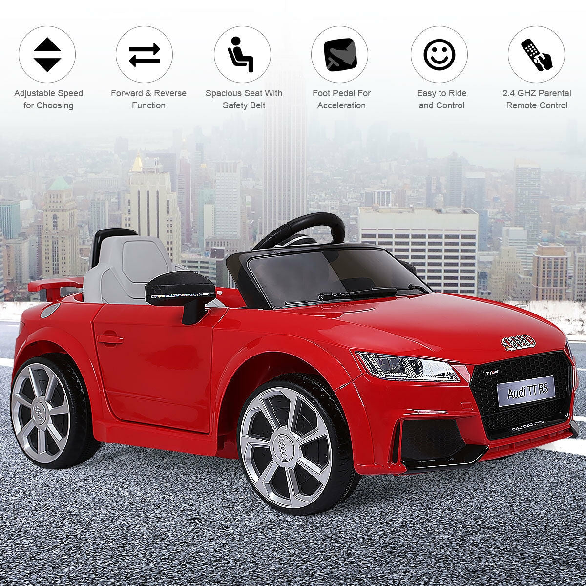 12V Kids Electric Ride on Car with Remote Control and Music Function-RedÂ