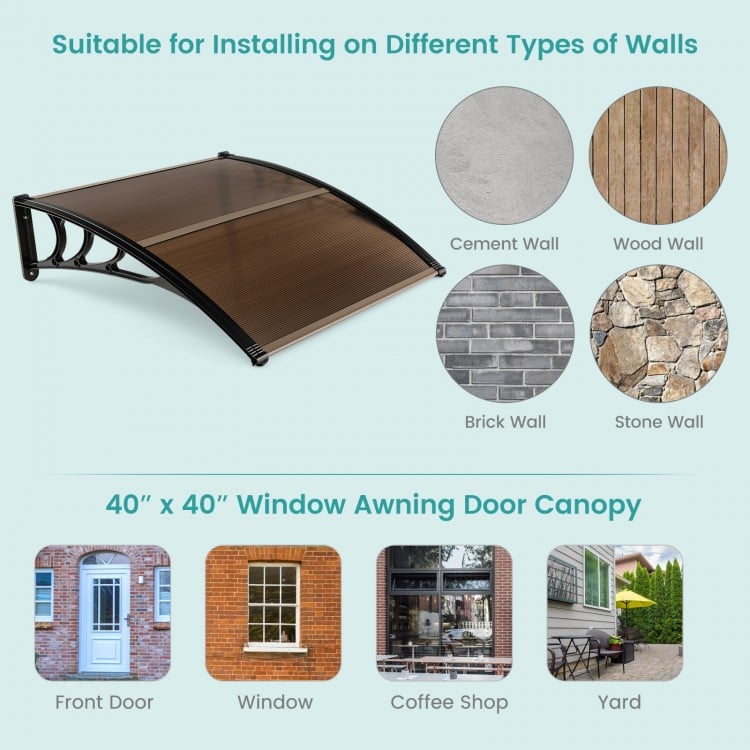 Outdoor Front Door Patio Overhang Awning for Sunlight Rain Snow Wind Protection-48 x 40 Inch