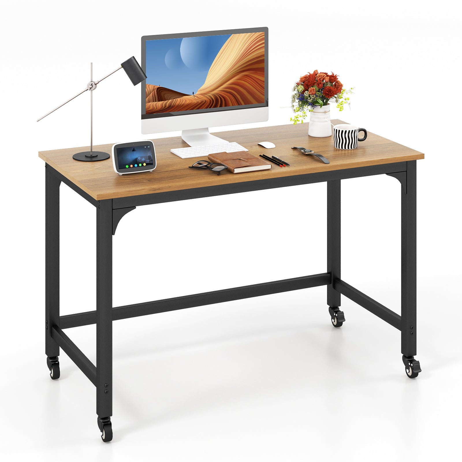 48" Rolling Computer Desk with Heavy-duty Metal Frame for Home and Office-NaturalÂ