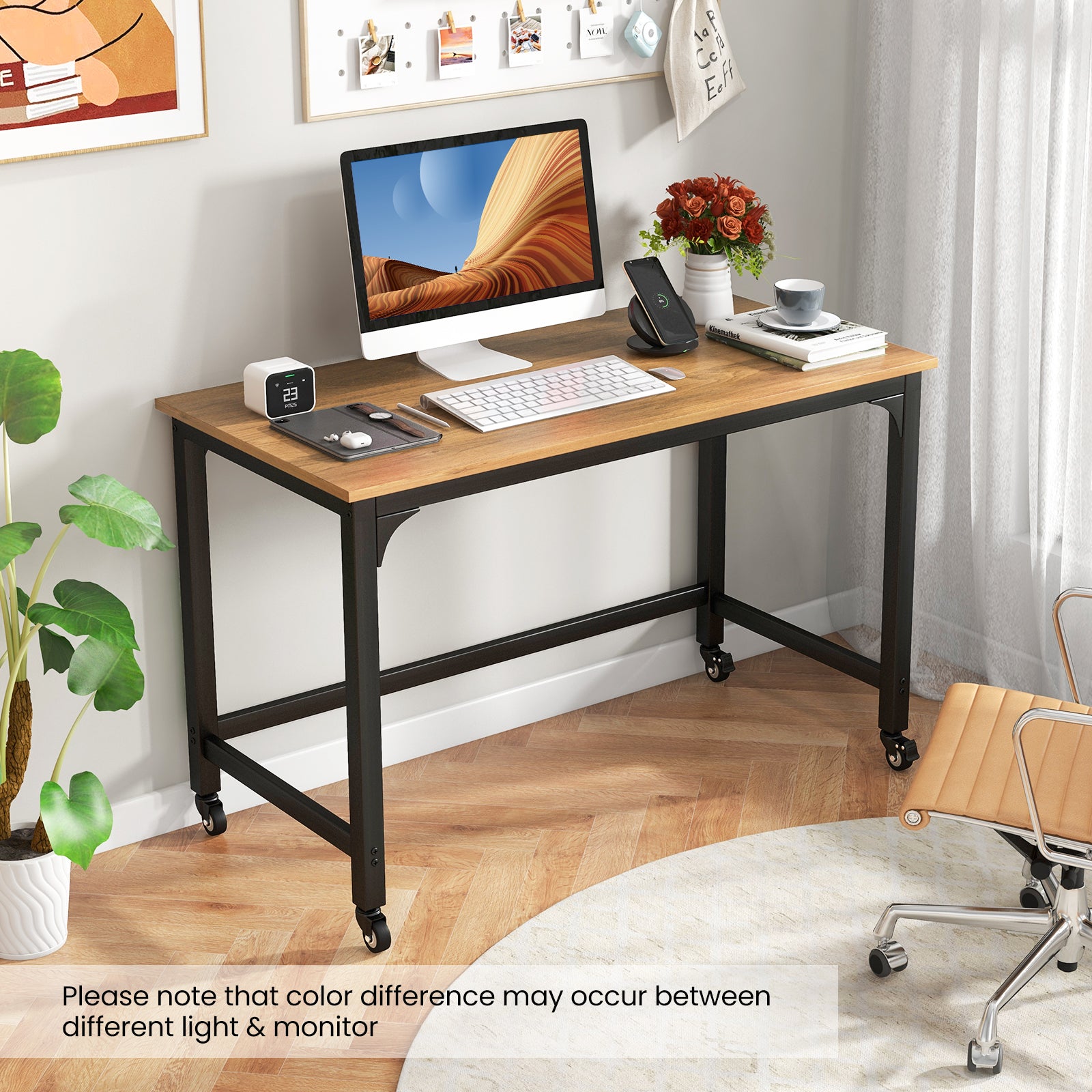 48" Rolling Computer Desk with Heavy-duty Metal Frame for Home and Office-NaturalÂ