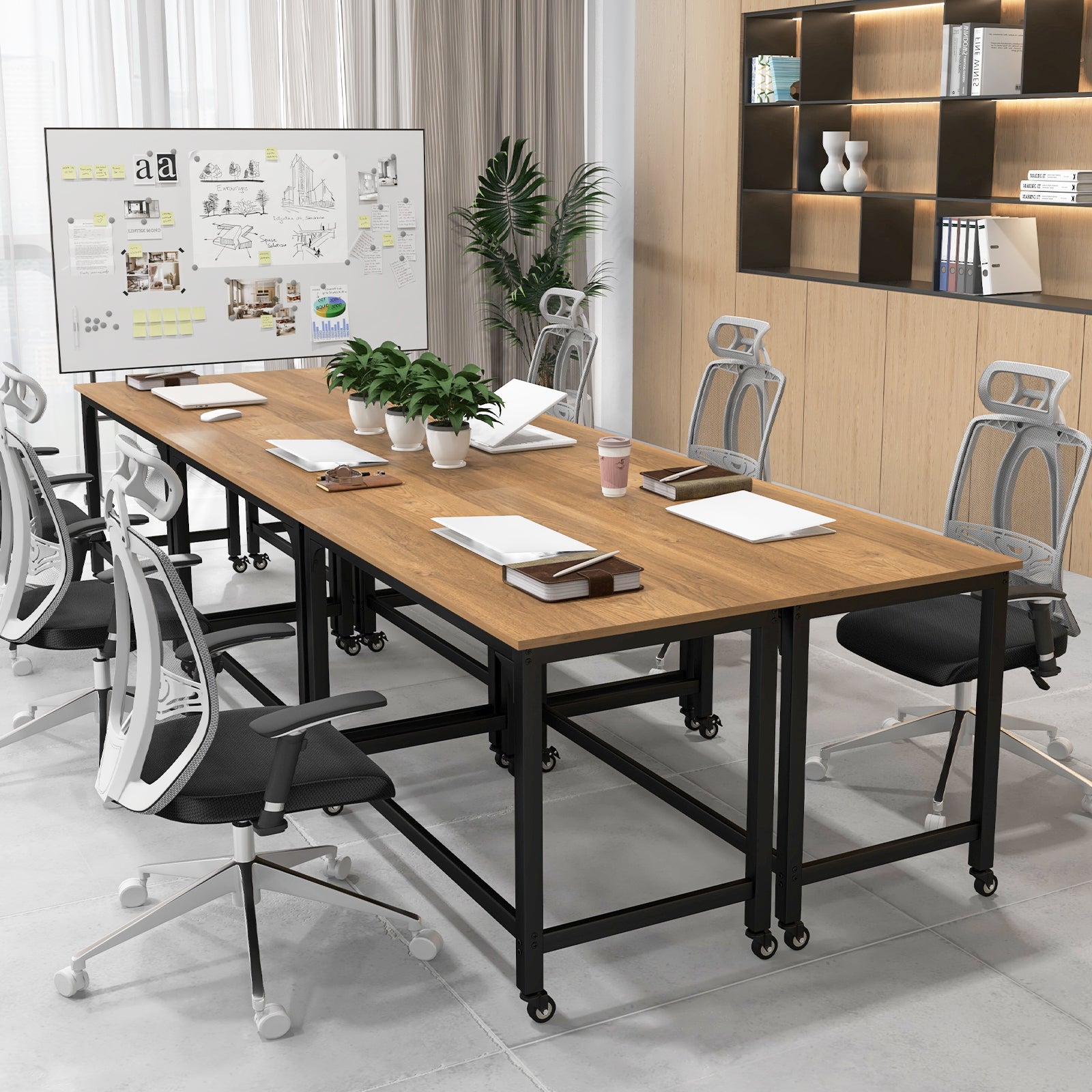 48" Rolling Computer Desk with Heavy-duty Metal Frame for Home and Office-NaturalÂ