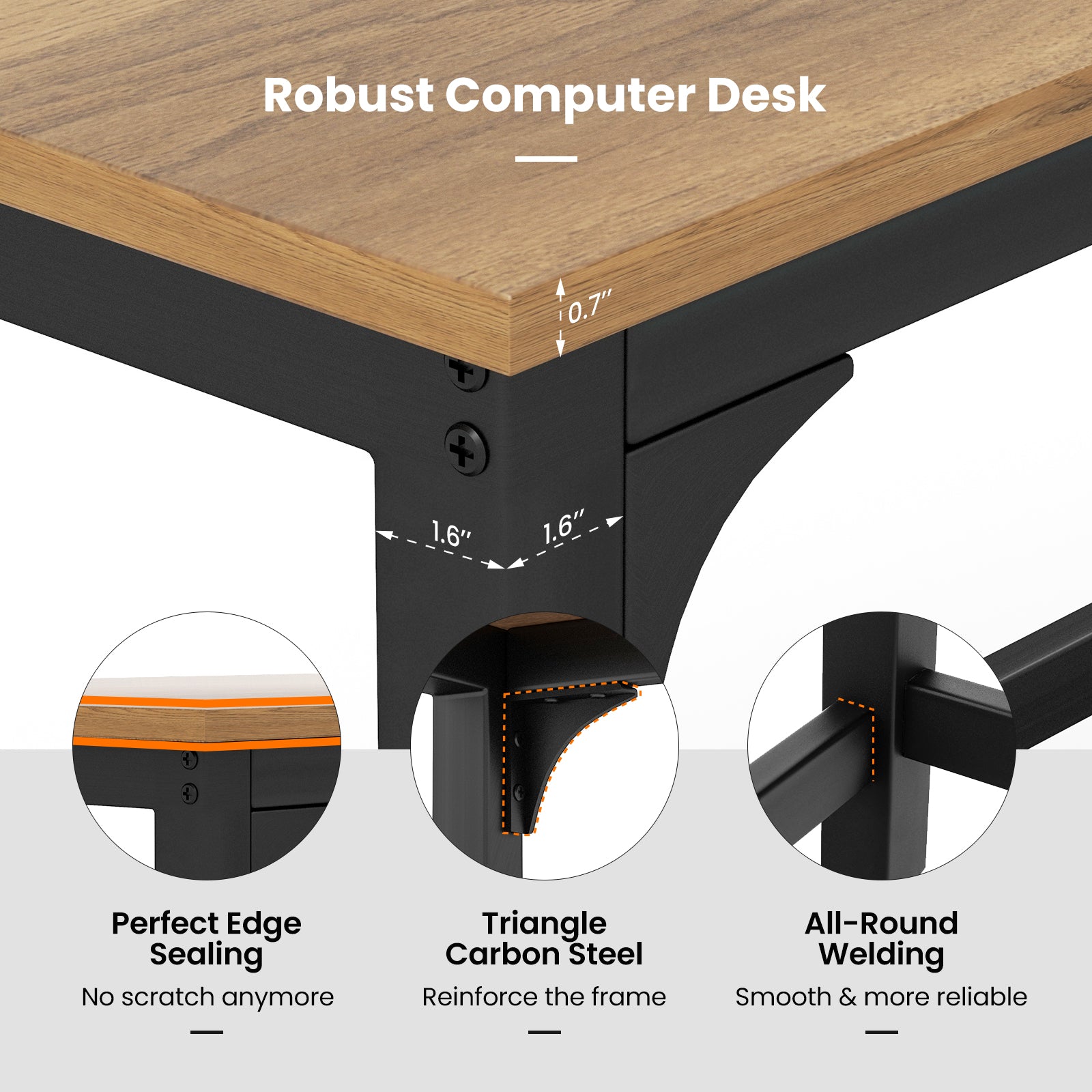 48" Rolling Computer Desk with Heavy-duty Metal Frame for Home and Office-NaturalÂ