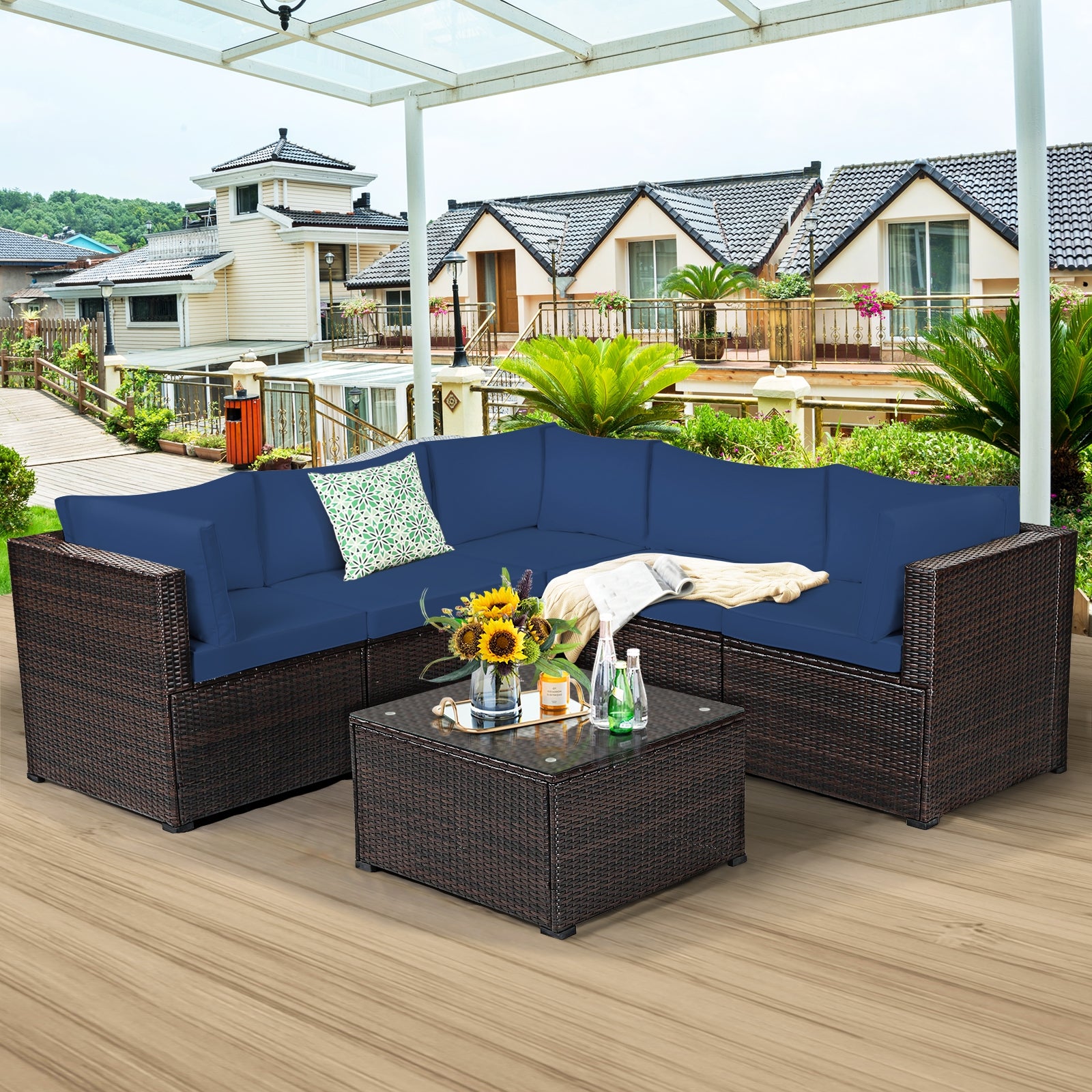 6 Pieces Patio Furniture Sofa Set with Cushions for Outdoor-NavyÂ