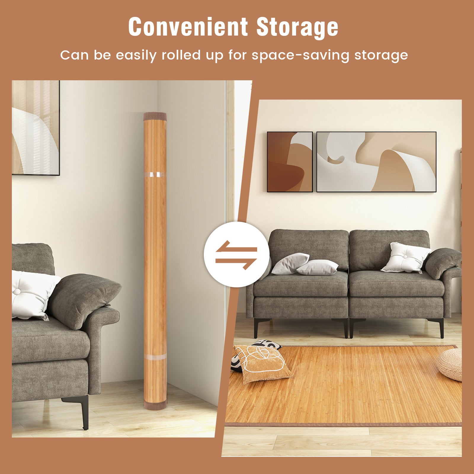 5 x 8 Feet Bamboo Floor Mat with Anti-Slip Backing for Living Room BedroomÂ