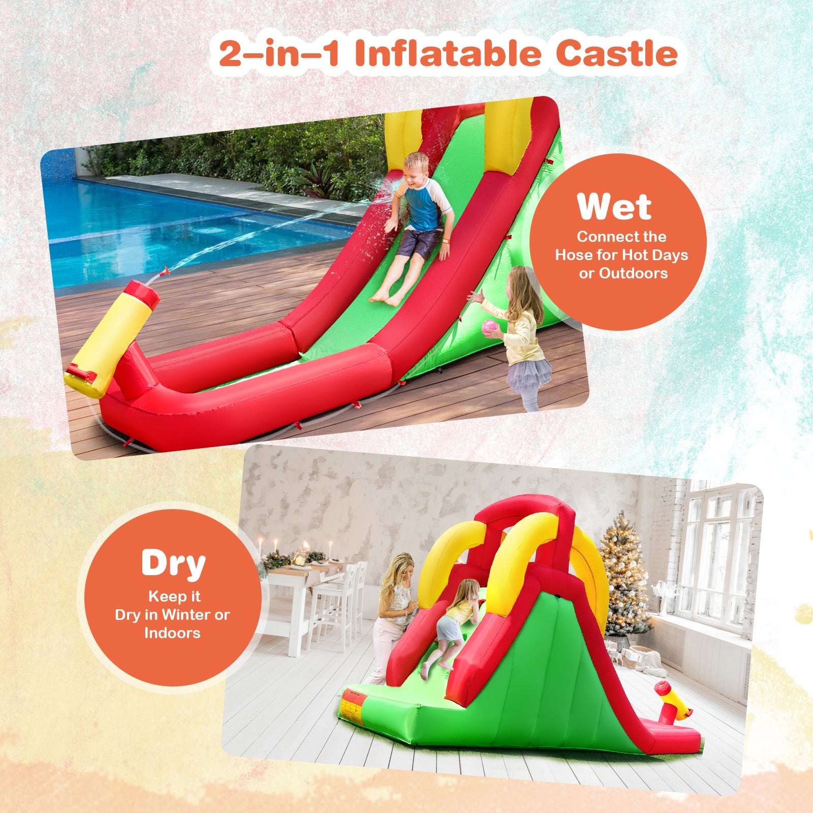 Inflatable Water Slide Bounce House with Climbing Wall and Jumper without BlowerÂ