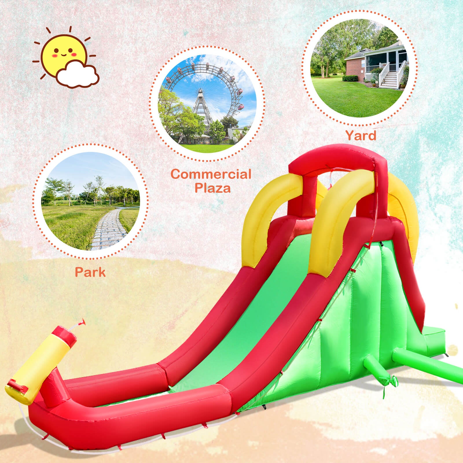 Inflatable Water Slide Bounce House with Climbing Wall and Jumper without BlowerÂ