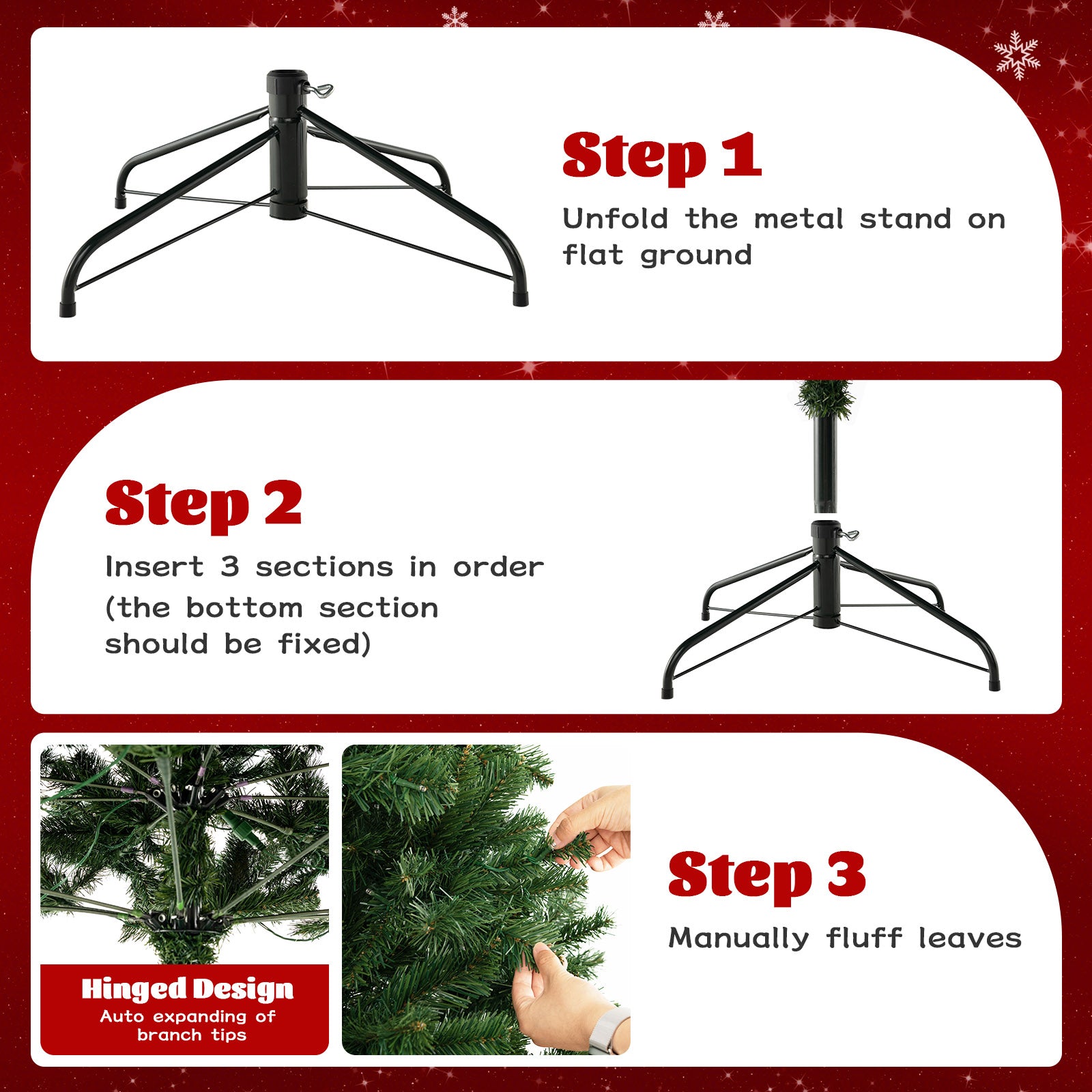 6/7/8 Feet Hinged Christmas Tree with PVC Branch Tips Warm White LED Lights-7 ftÂ