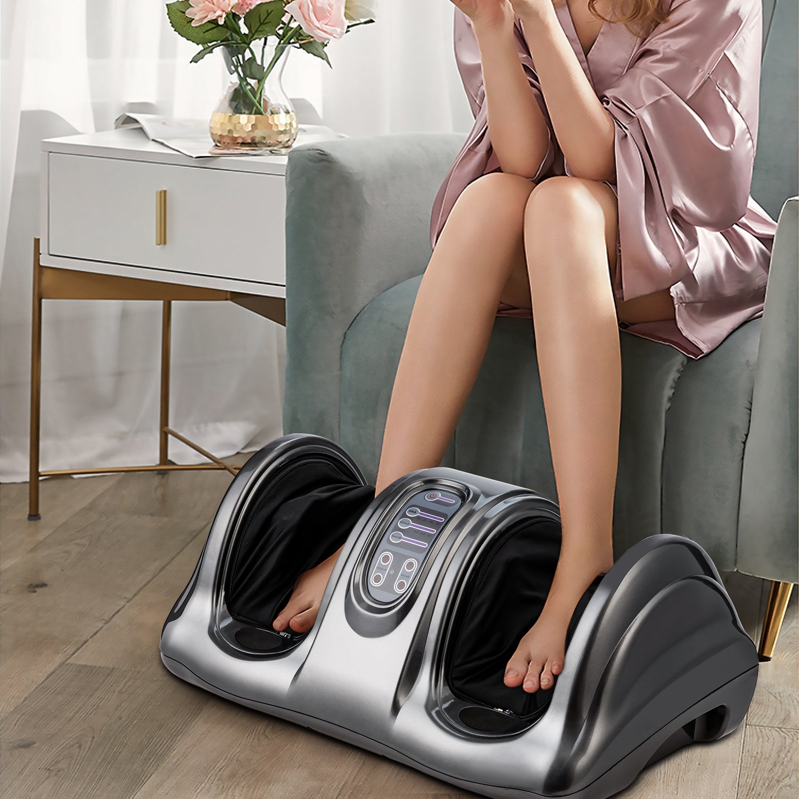 Therapeutic Shiatsu Foot Massager with High Intensity Rollers-GrayÂ