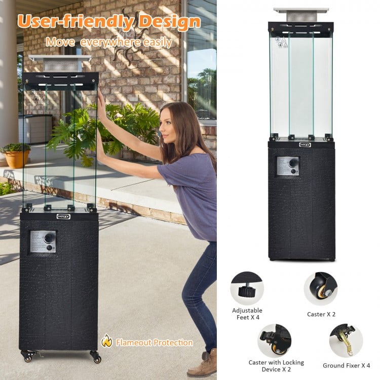 41 000 BTU Propane Patio Heater with Lockable Wheels-Black