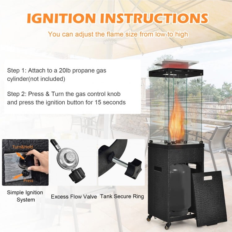 41 000 BTU Propane Patio Heater with Lockable Wheels-Black