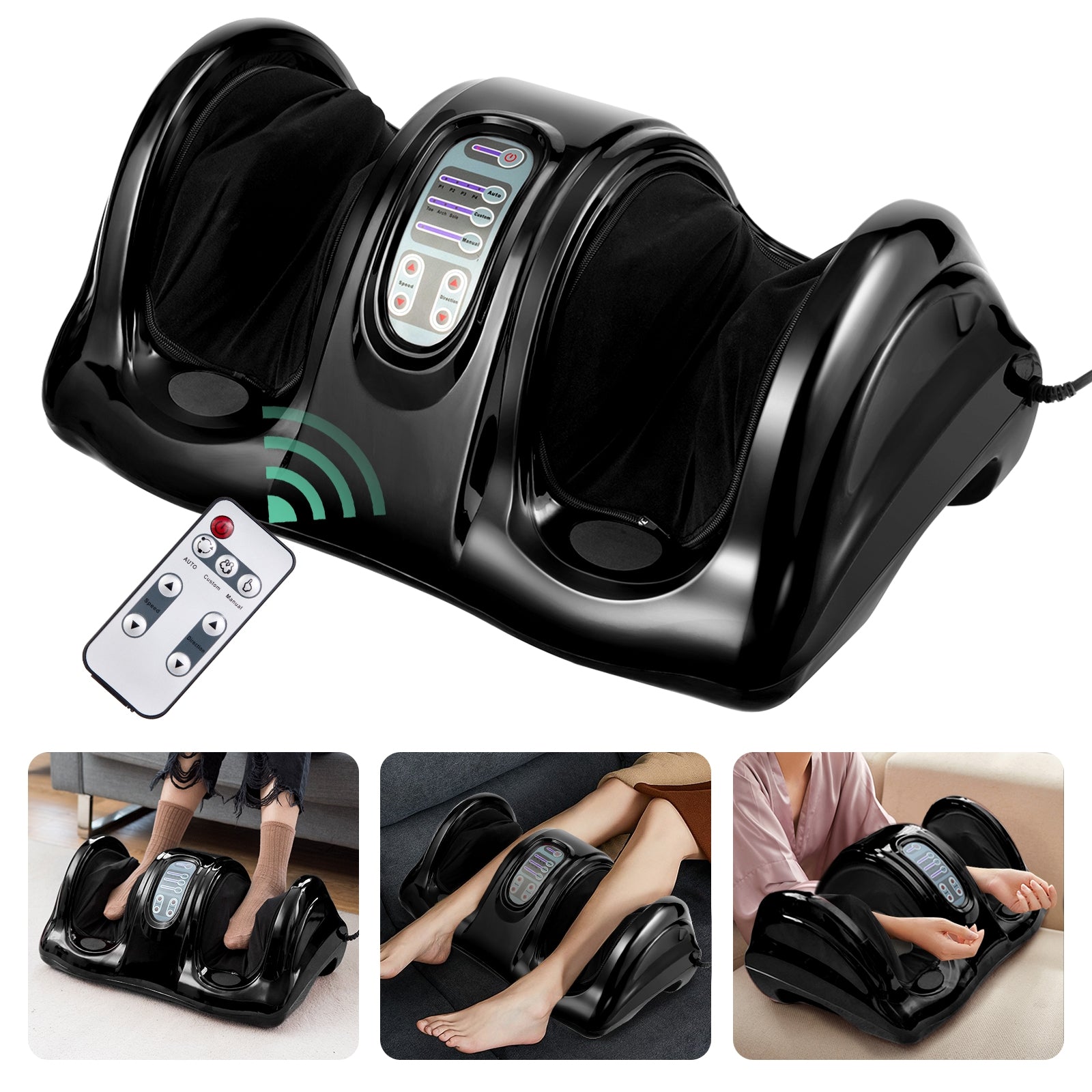 Therapeutic Shiatsu Foot Massager with High Intensity Rollers-BlackÂ