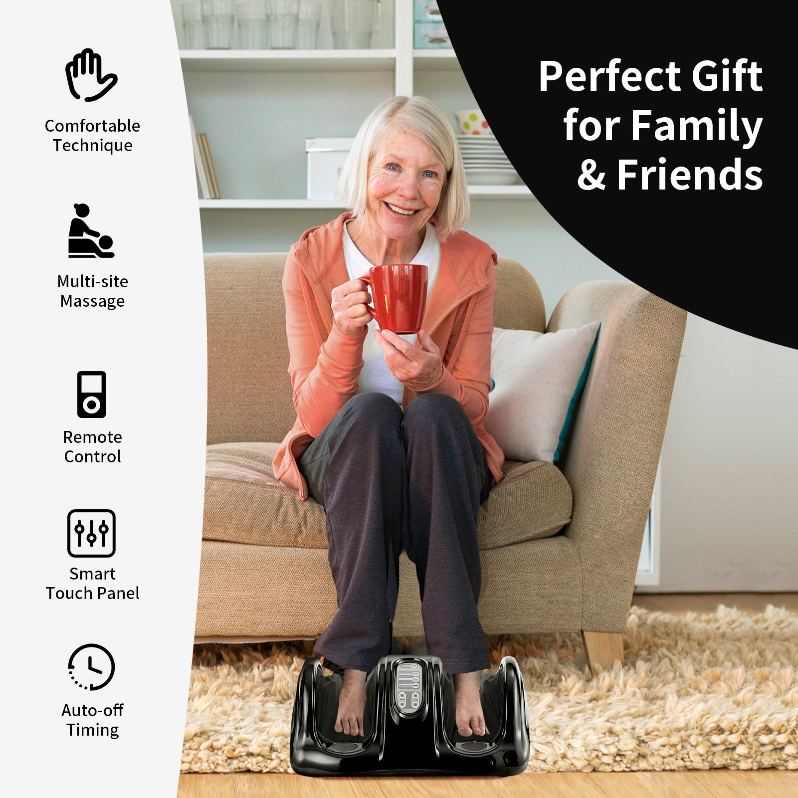 Therapeutic Shiatsu Foot Massager with High Intensity Rollers-BlackÂ