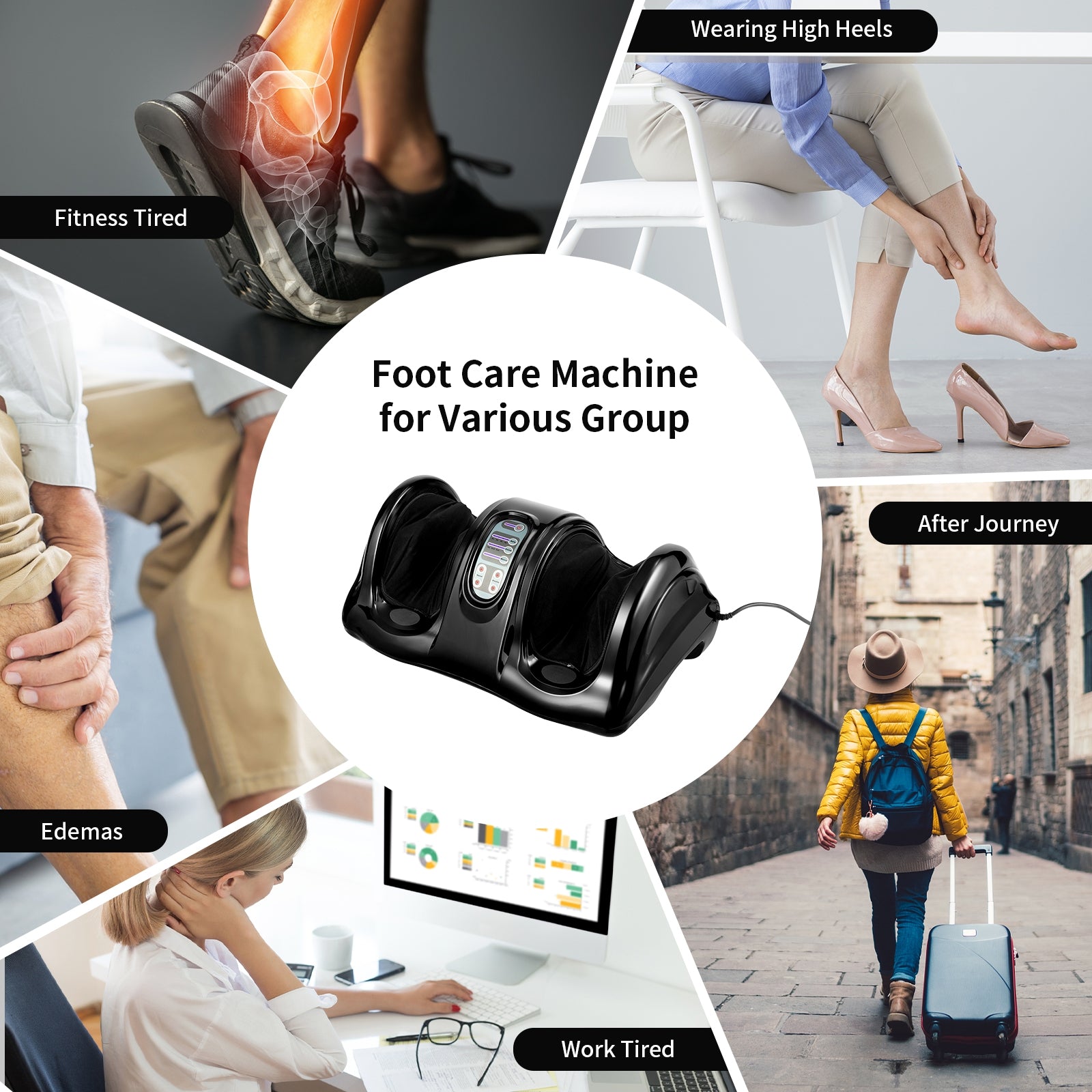 Therapeutic Shiatsu Foot Massager with High Intensity Rollers-BlackÂ