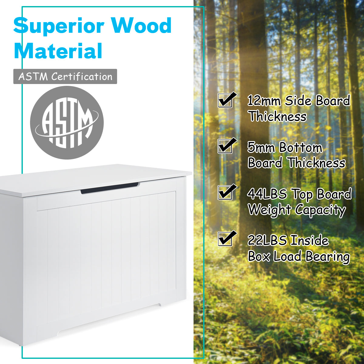 Toy Box Wooden Toy Organizer with Flip-Top Lid-WhiteÂ