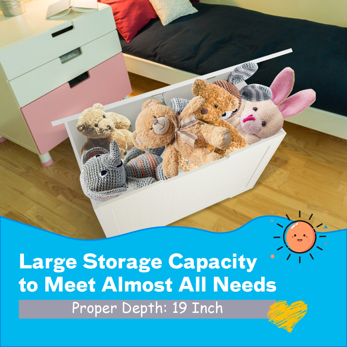 Toy Box Wooden Toy Organizer with Flip-Top Lid-WhiteÂ