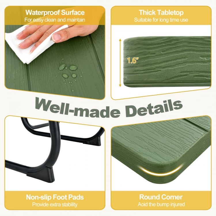 Outdoor Picnic Table with 4 Benches and Umbrella Hole-Green