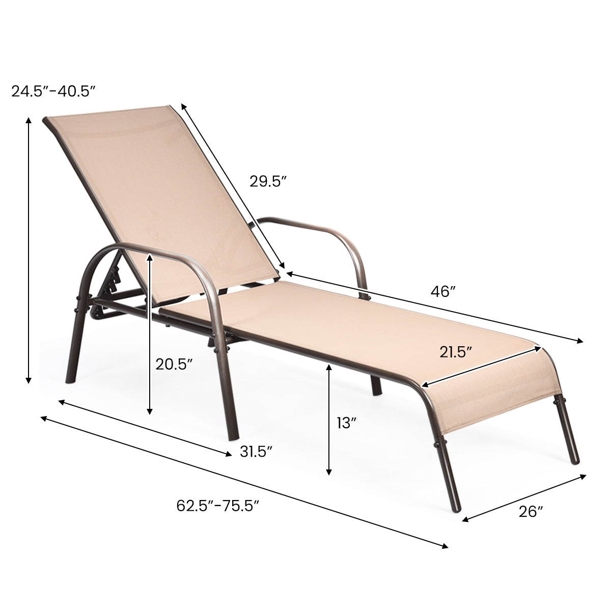 Adjustable Patio Chaise Outdoor Folding Lounge Chair with Adjustable Backrest-BrownÂ
