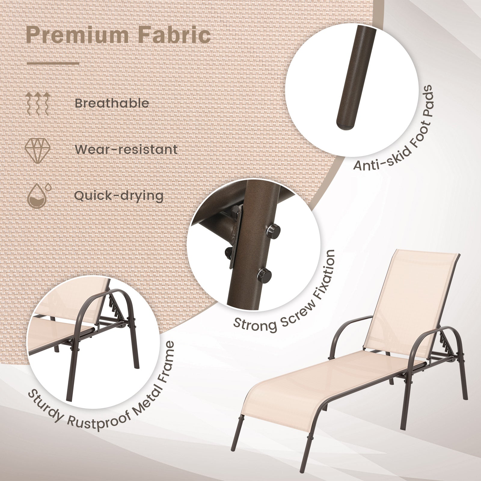 Adjustable Patio Chaise Outdoor Folding Lounge Chair with Adjustable Backrest-BrownÂ