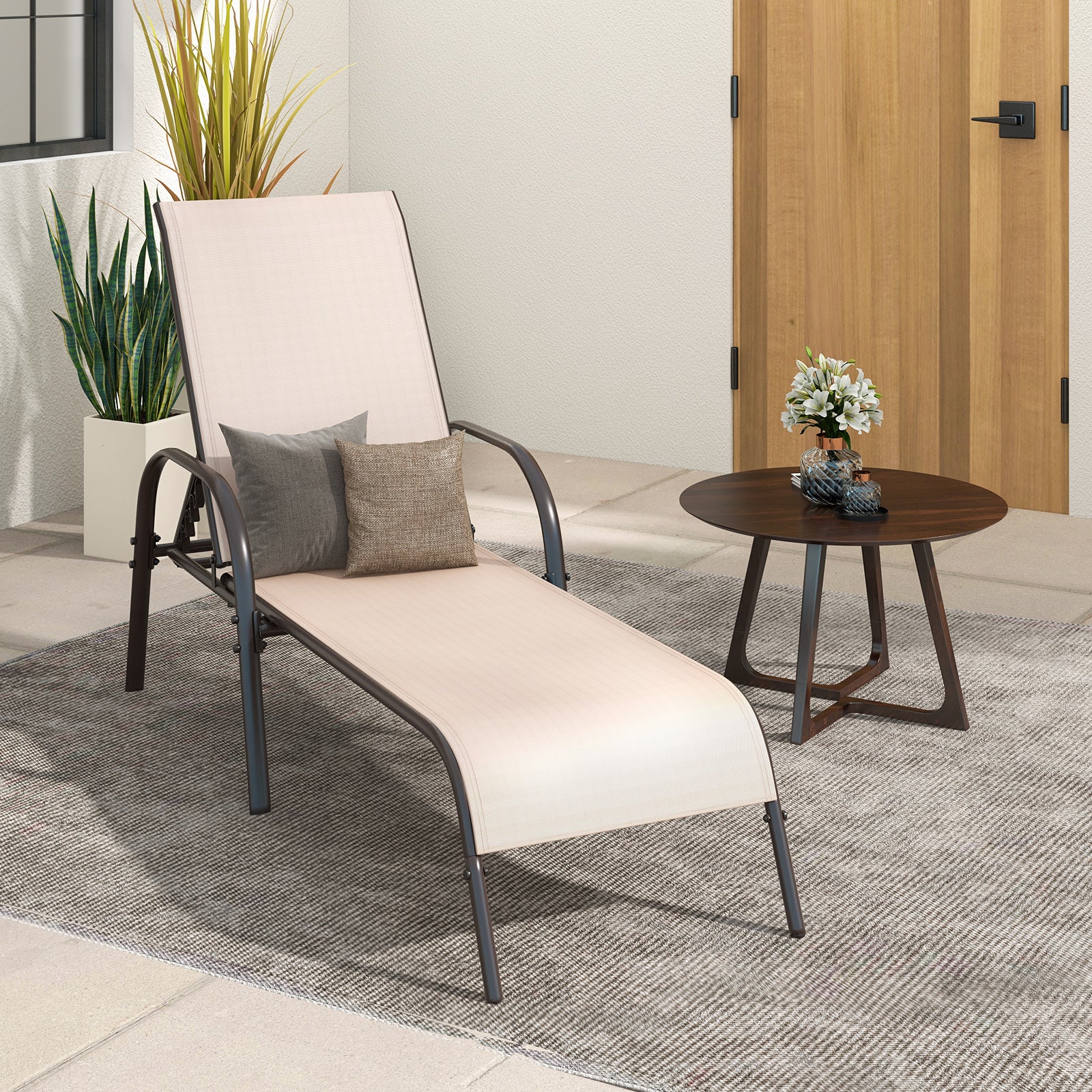 Adjustable Patio Chaise Outdoor Folding Lounge Chair with Adjustable Backrest-BrownÂ