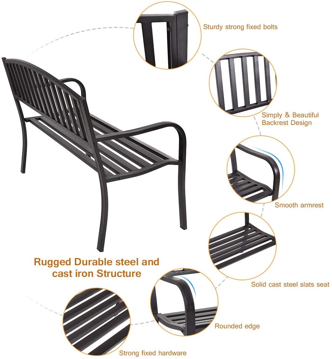 50 Inch Patio Garden Bench Loveseats for OutdoorÂ