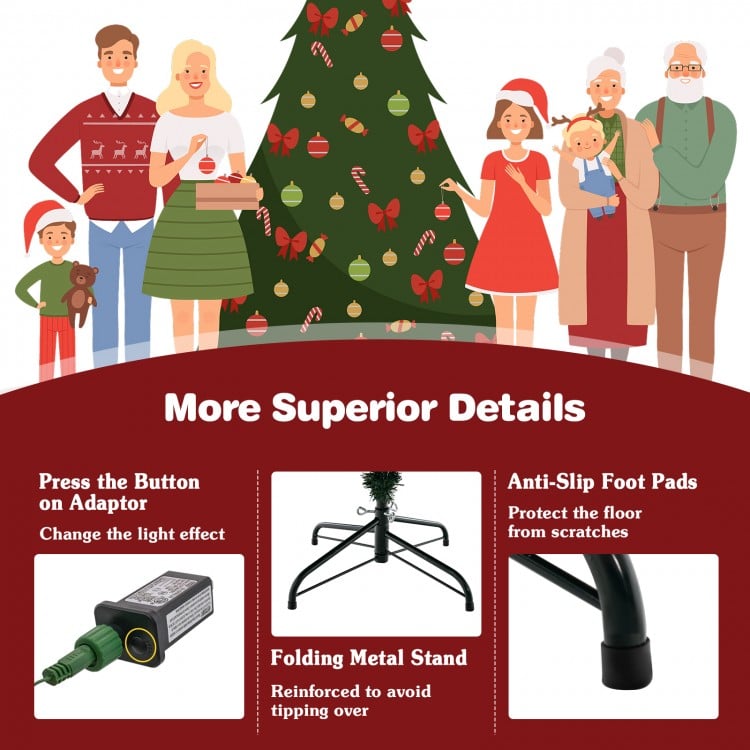 6 Feet Pre-lit Christmas Tree with 280 Warm White LED Lights and 8 Lighting Modes