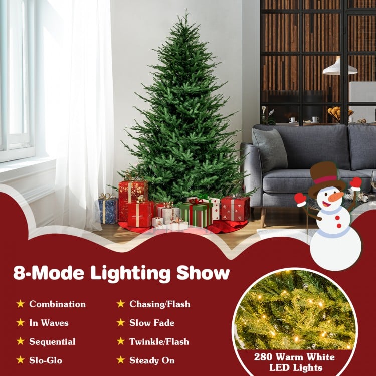 6 Feet Pre-lit Christmas Tree with 280 Warm White LED Lights and 8 Lighting Modes