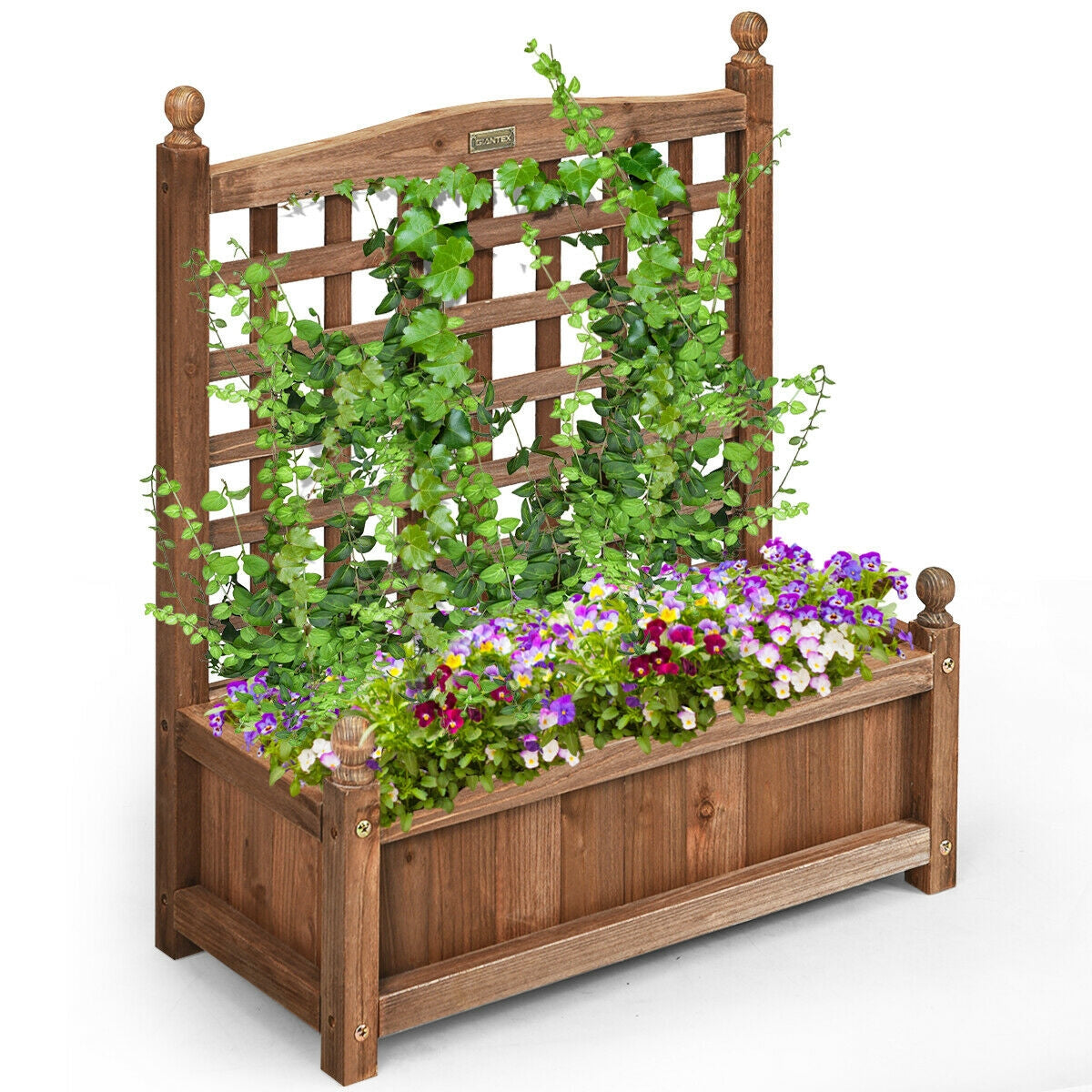 Solid Wood Planter Box with Trellis Weather-Resistant OutdoorÂ