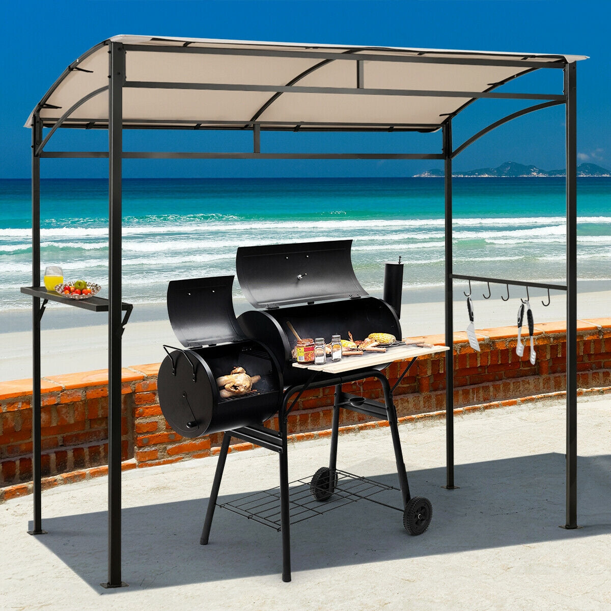 7 x 4.5 Feet Grill Gazebo Outdoor Patio Garden BBQ Canopy Shelter-BeigeÂ