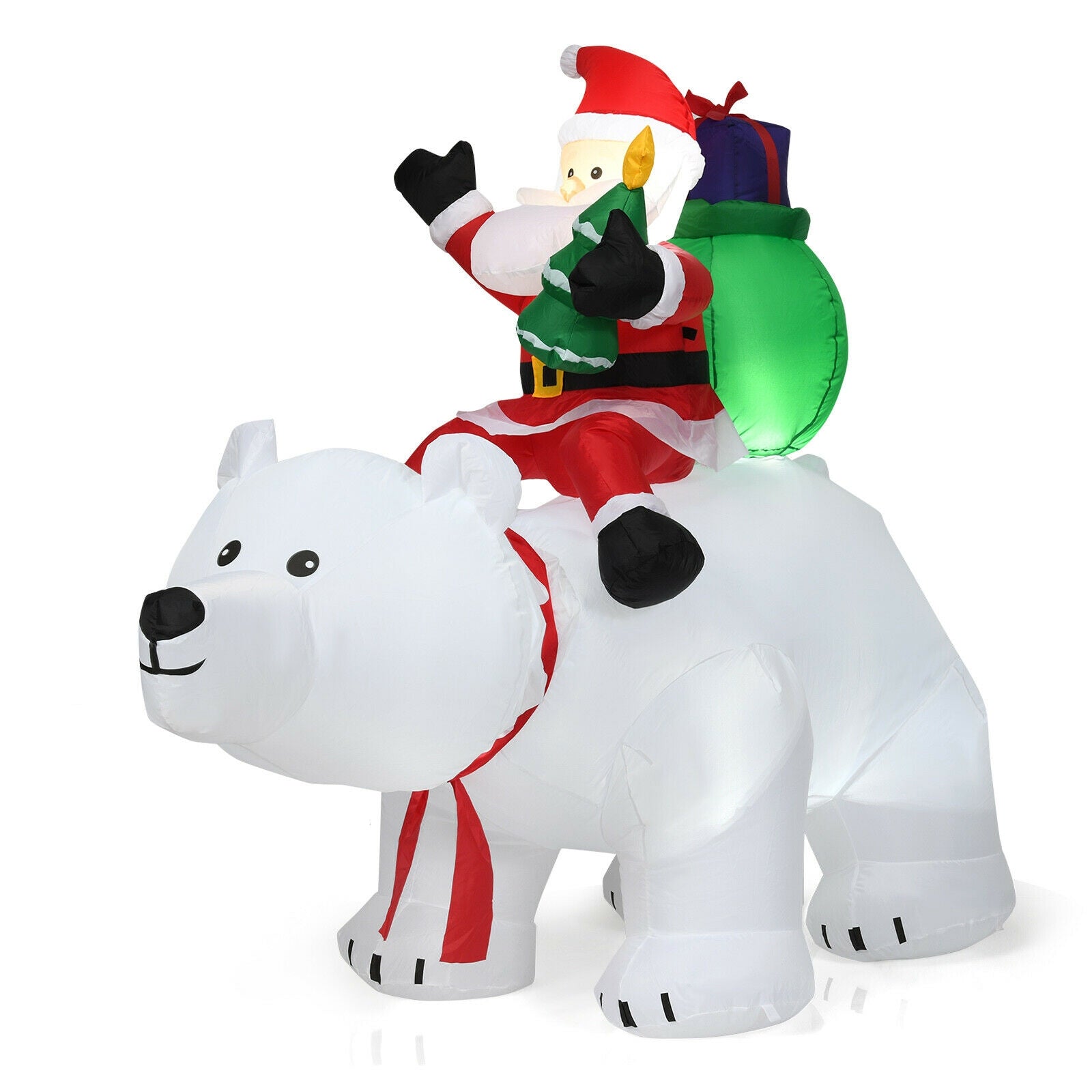 6.5 Feet Christmas Inflatable Santa Riding Polar Bear with Shaking Head LED LightsÂ