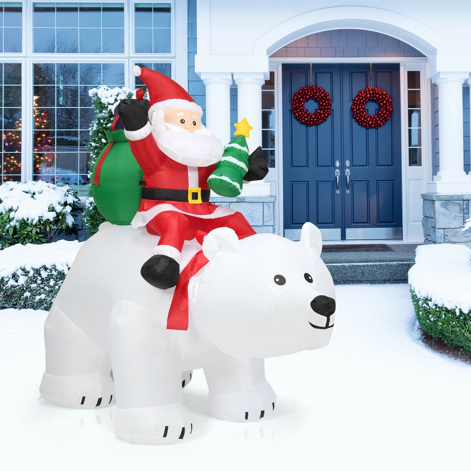 6.5 Feet Christmas Inflatable Santa Riding Polar Bear with Shaking Head LED LightsÂ
