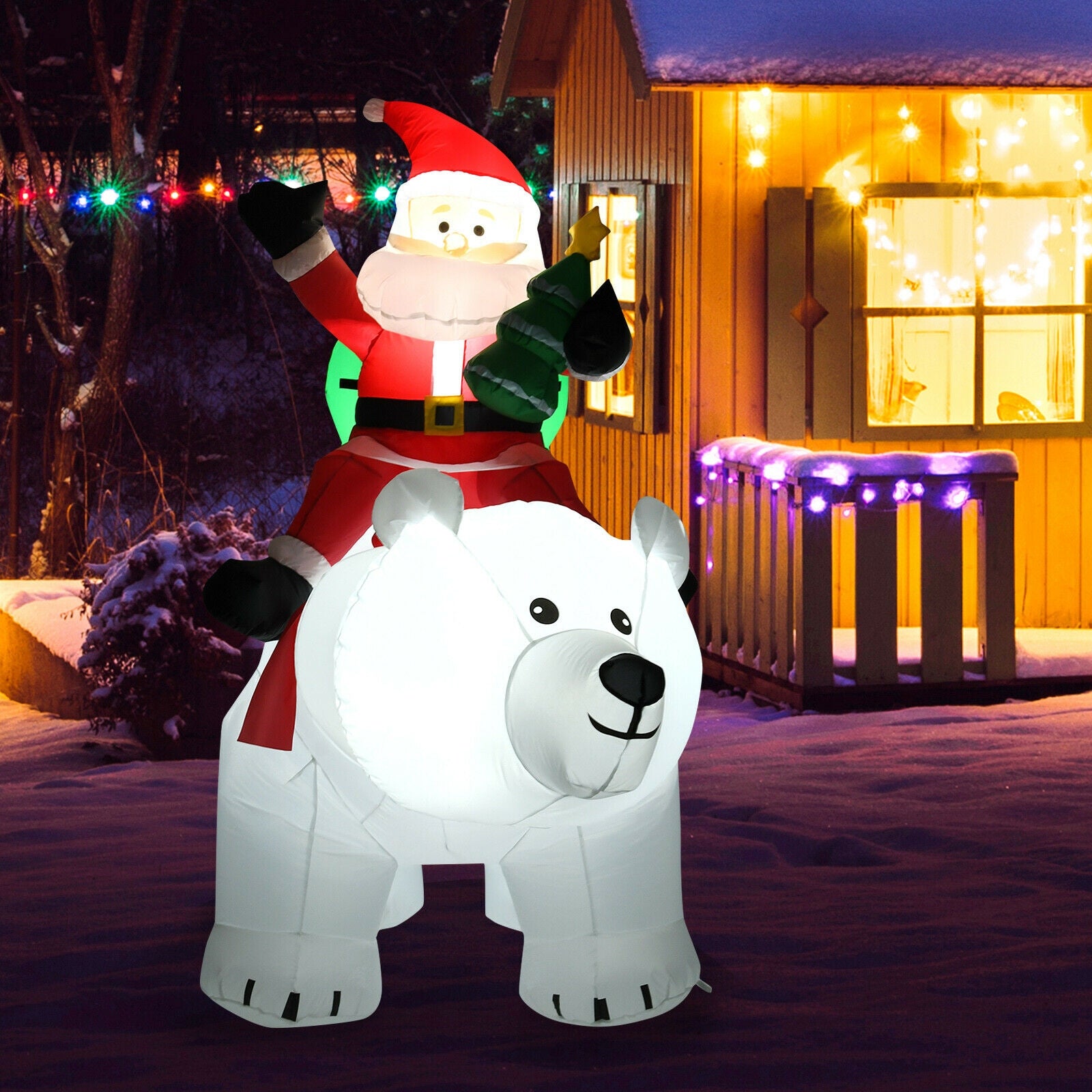 6.5 Feet Christmas Inflatable Santa Riding Polar Bear with Shaking Head LED LightsÂ