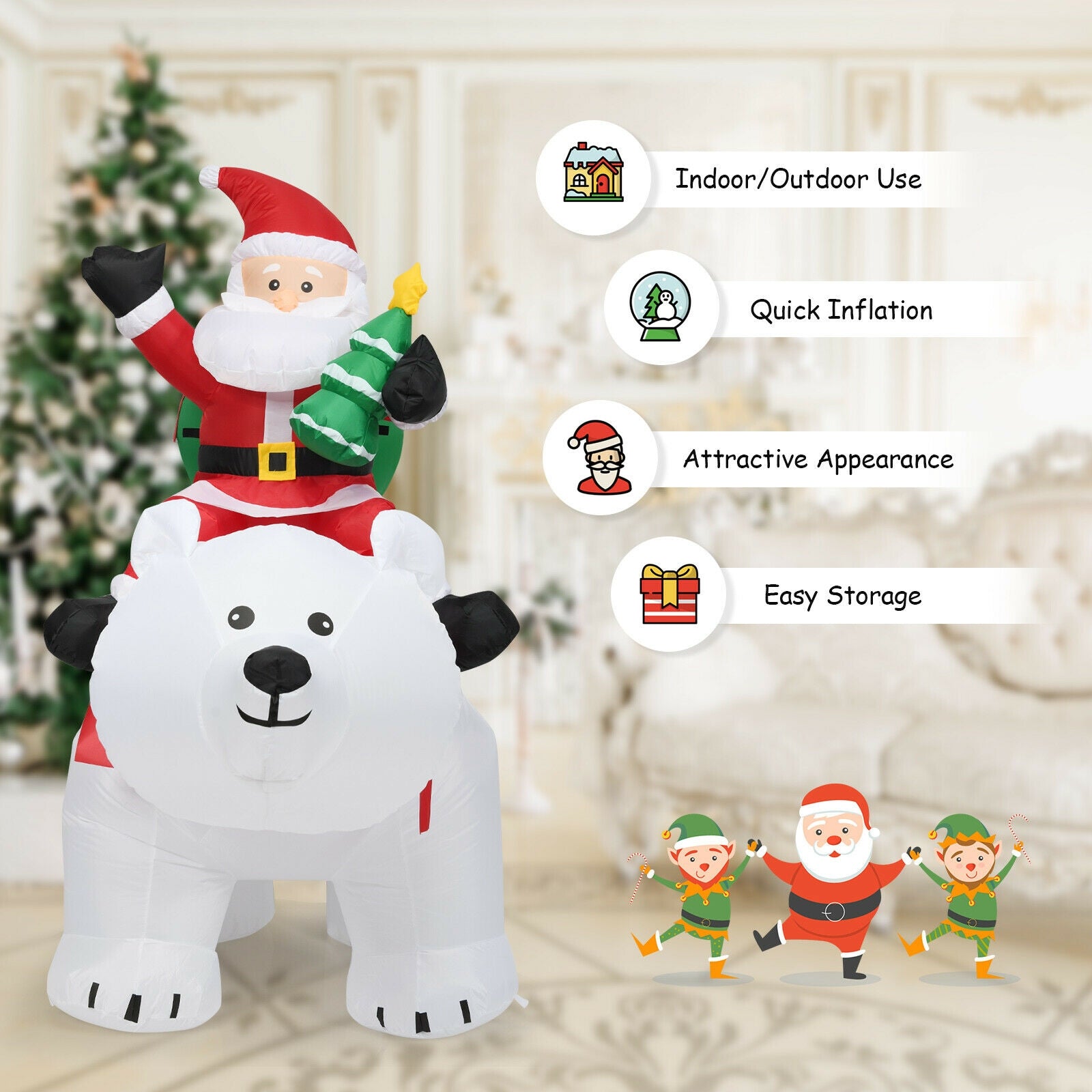 6.5 Feet Christmas Inflatable Santa Riding Polar Bear with Shaking Head LED LightsÂ