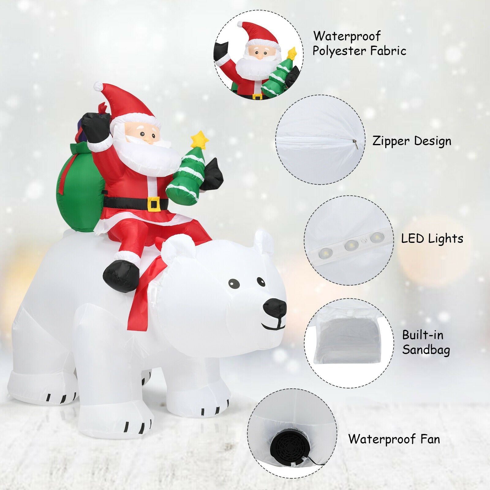 6.5 Feet Christmas Inflatable Santa Riding Polar Bear with Shaking Head LED LightsÂ