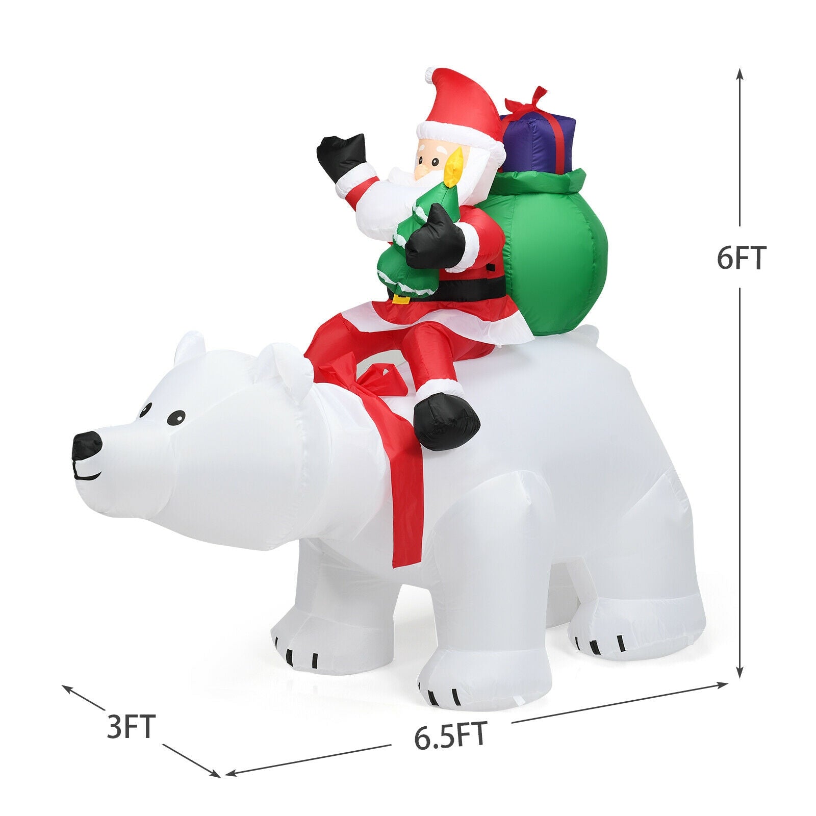6.5 Feet Christmas Inflatable Santa Riding Polar Bear with Shaking Head LED LightsÂ