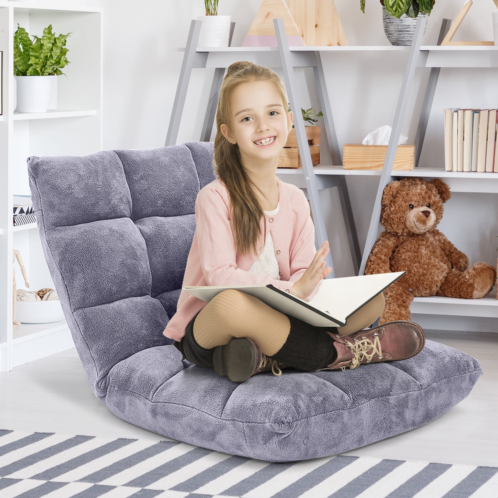 Adjustable 14-position Cushioned Floor Chair-GrayÂ
