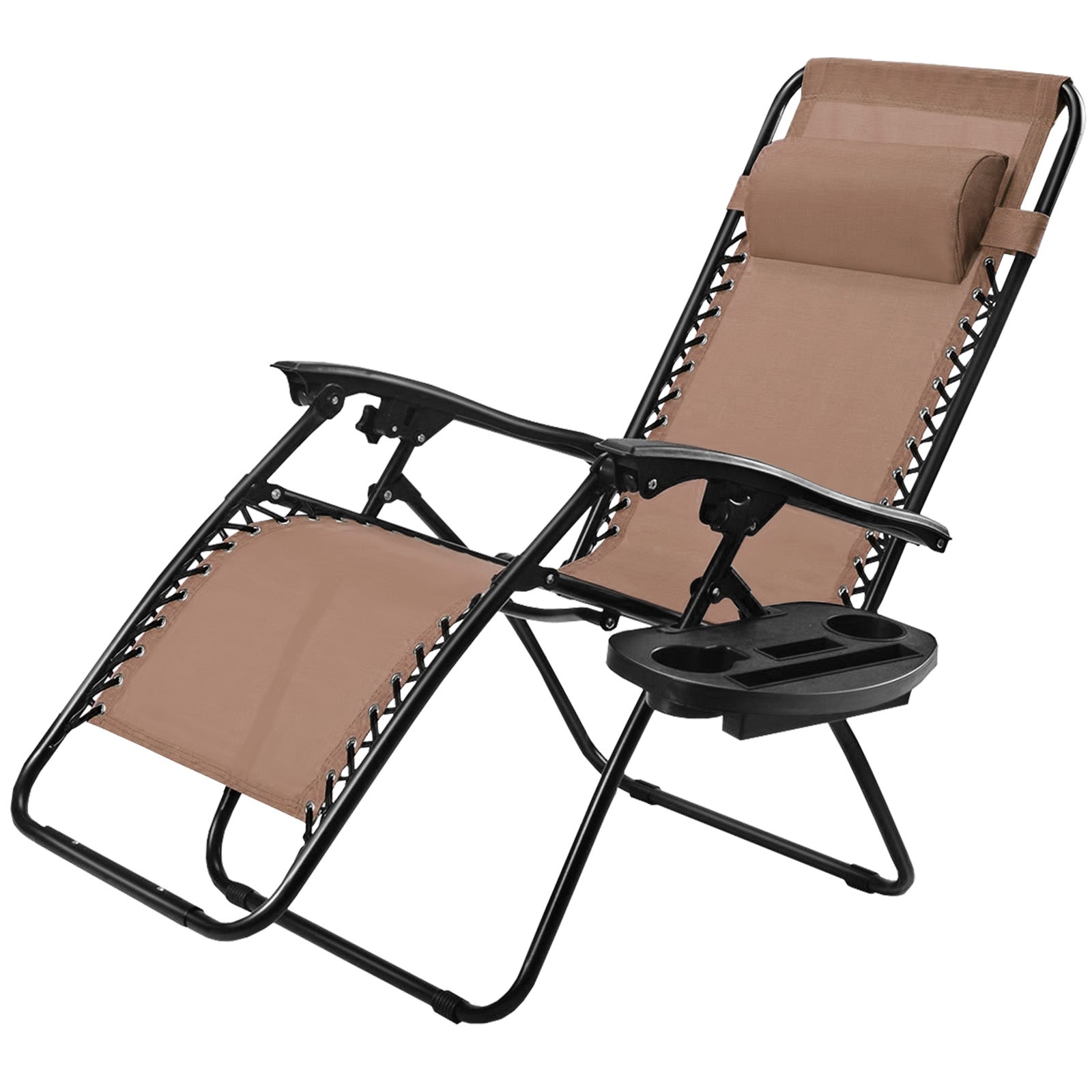 Outdoor Folding Zero Gravity Reclining Lounge Chair with Utility Tray-BrownÂ