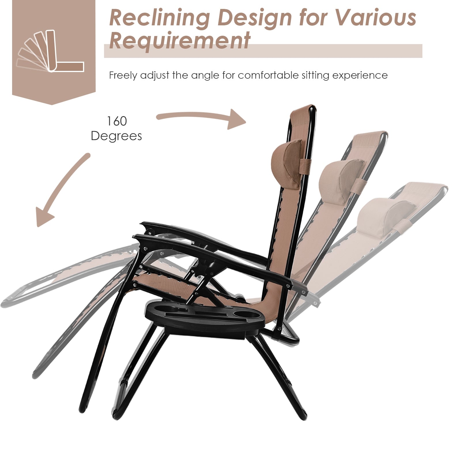 Outdoor Folding Zero Gravity Reclining Lounge Chair with Utility Tray-BrownÂ