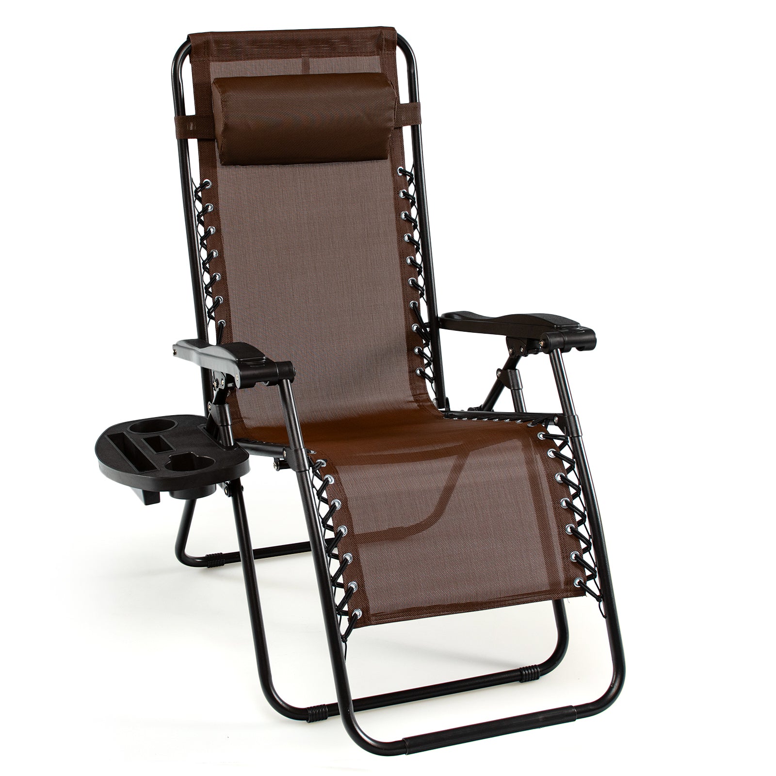 Outdoor Folding Zero Gravity Reclining Lounge Chair with Utility Tray-BrownÂ