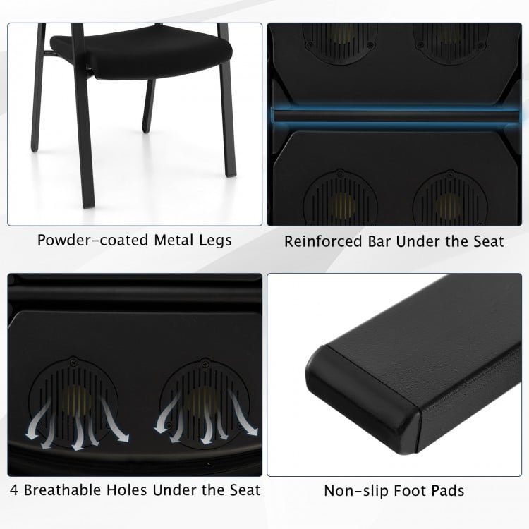 Set of 2 Stackable Reception Room Chairs with Padded Seat-Black