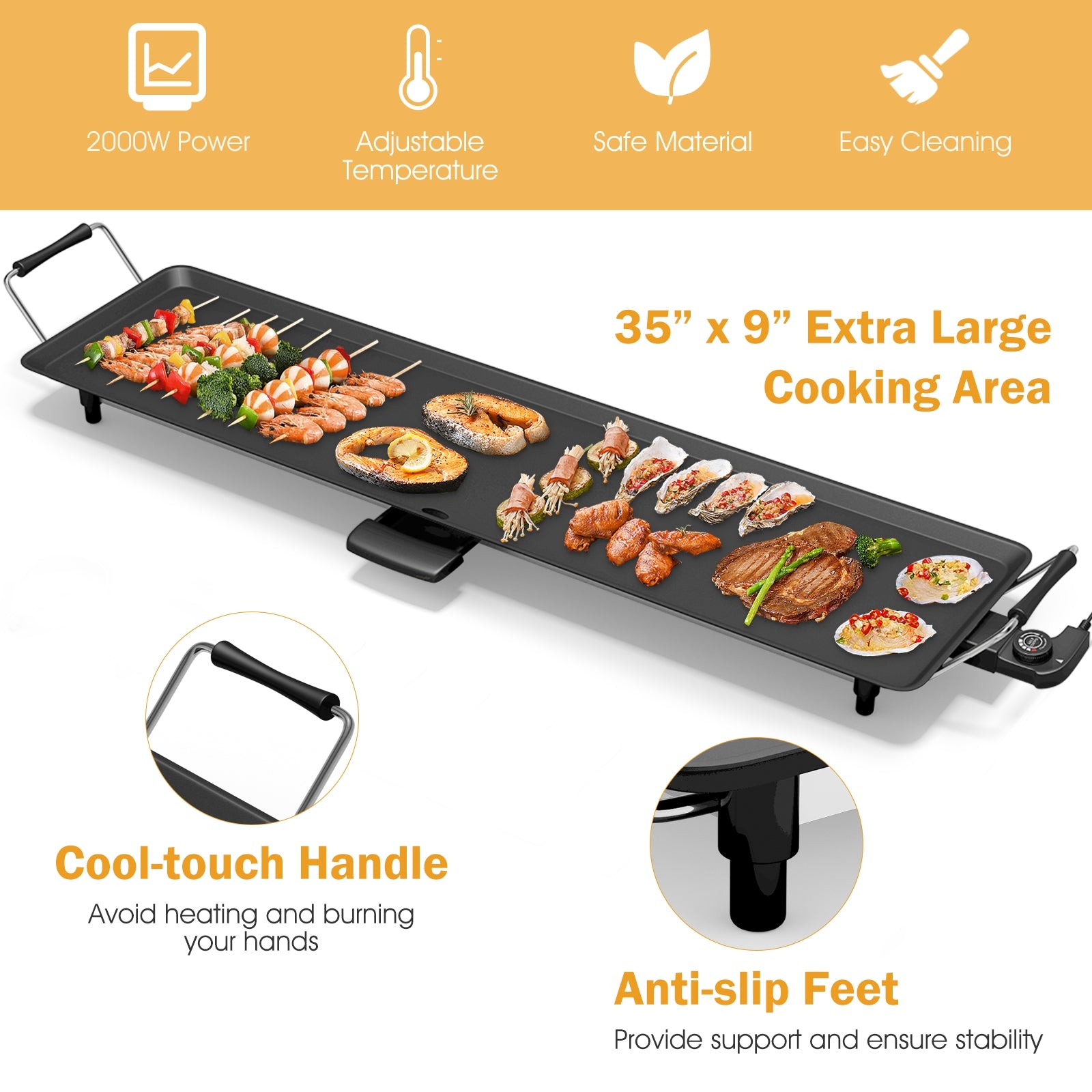 35 Inch Electric Griddle with Adjustable TemperatureÂ