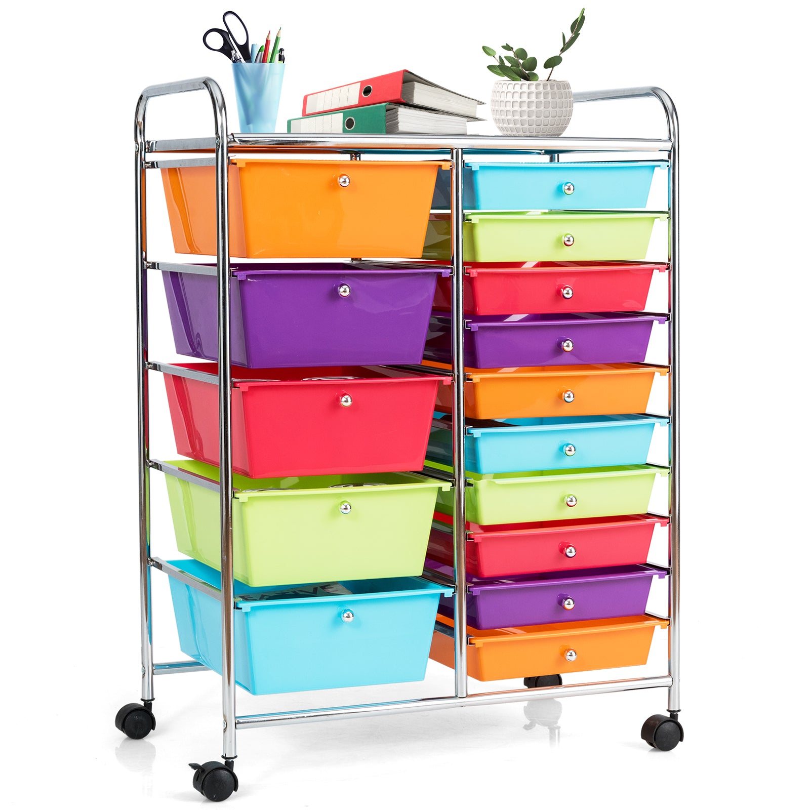 15-Drawer Utility Rolling Organizer Cart Multi-Use Storage-MulticolorÂ