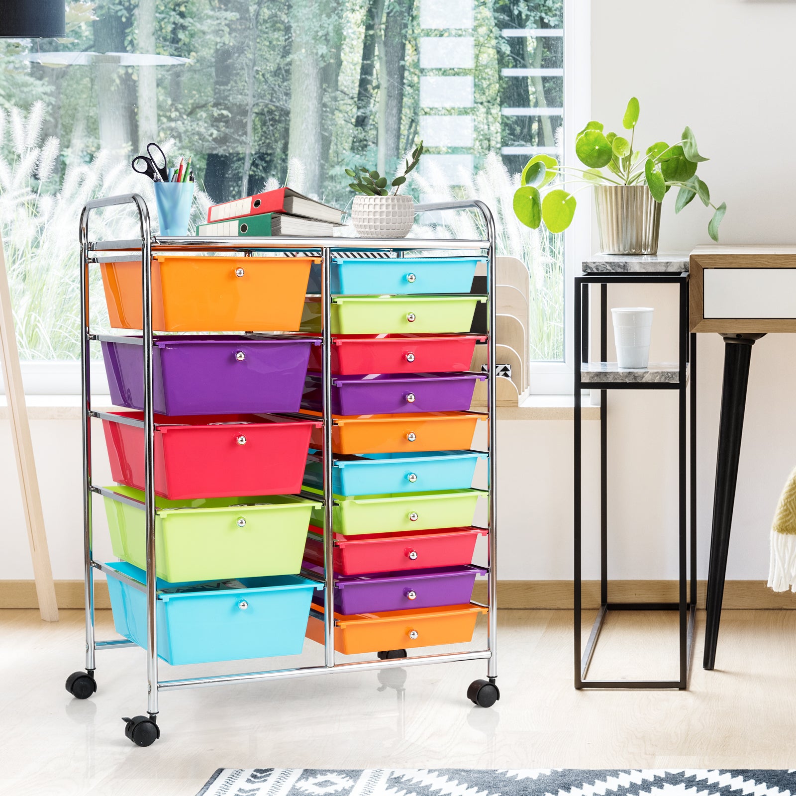 15-Drawer Utility Rolling Organizer Cart Multi-Use Storage-MulticolorÂ
