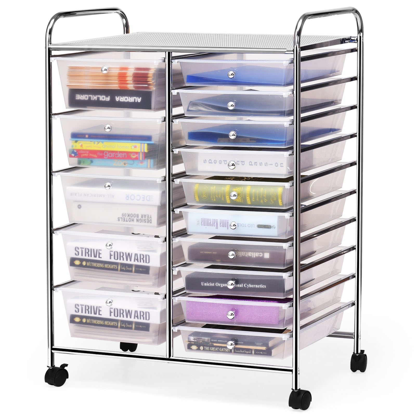15-Drawer Utility Rolling Organizer Cart Multi-Use Storage-ClearÂ