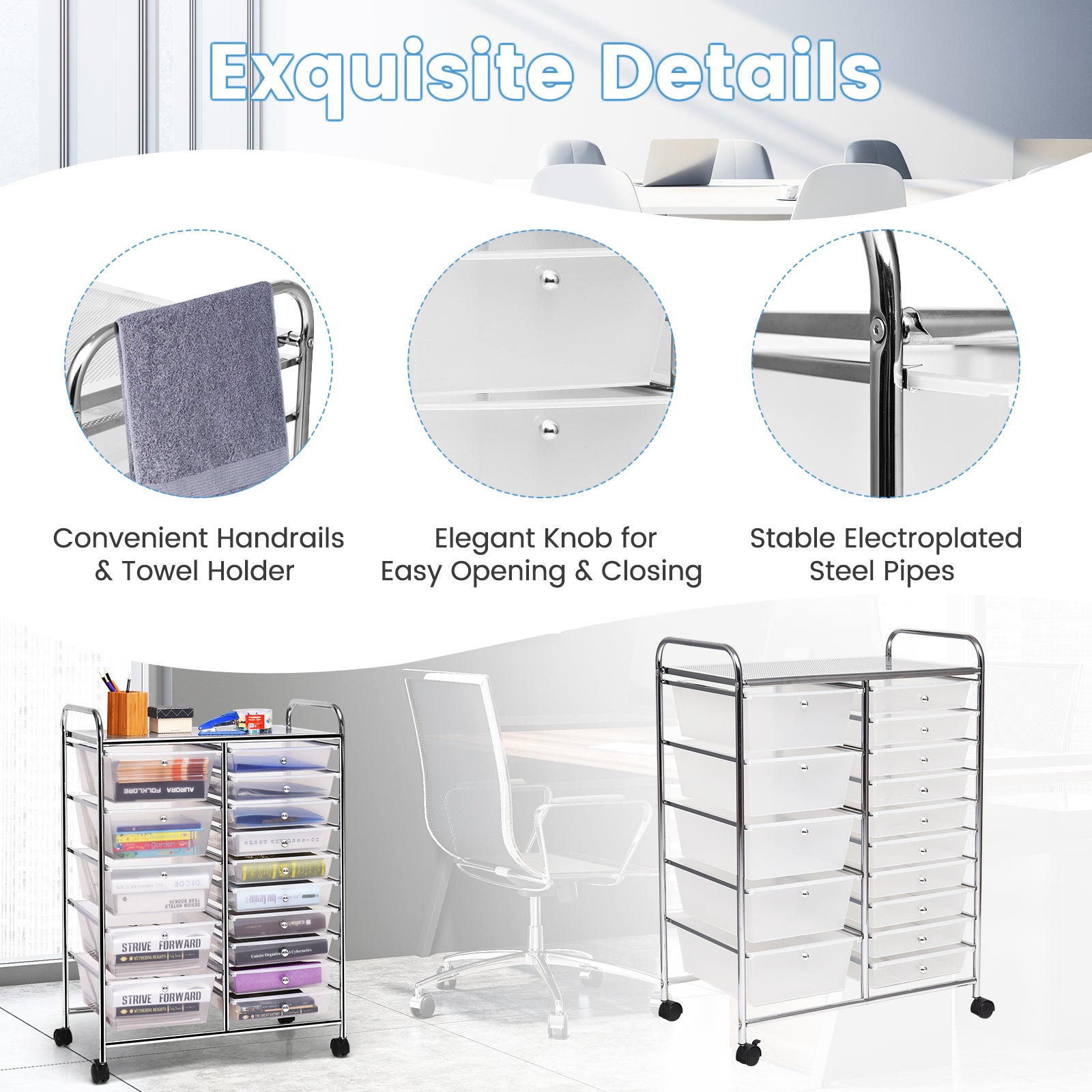 15-Drawer Utility Rolling Organizer Cart Multi-Use Storage-ClearÂ