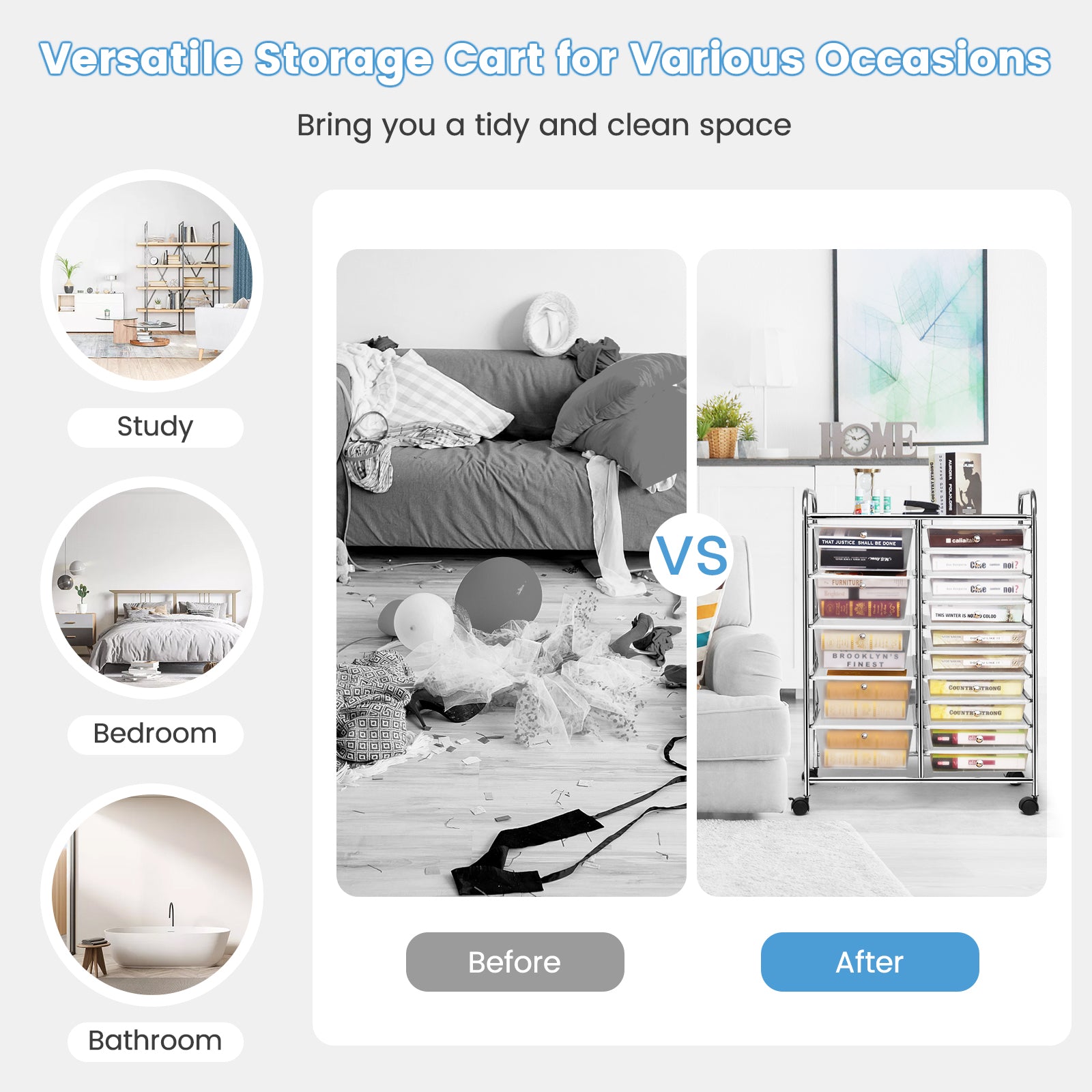 15-Drawer Utility Rolling Organizer Cart Multi-Use Storage-ClearÂ