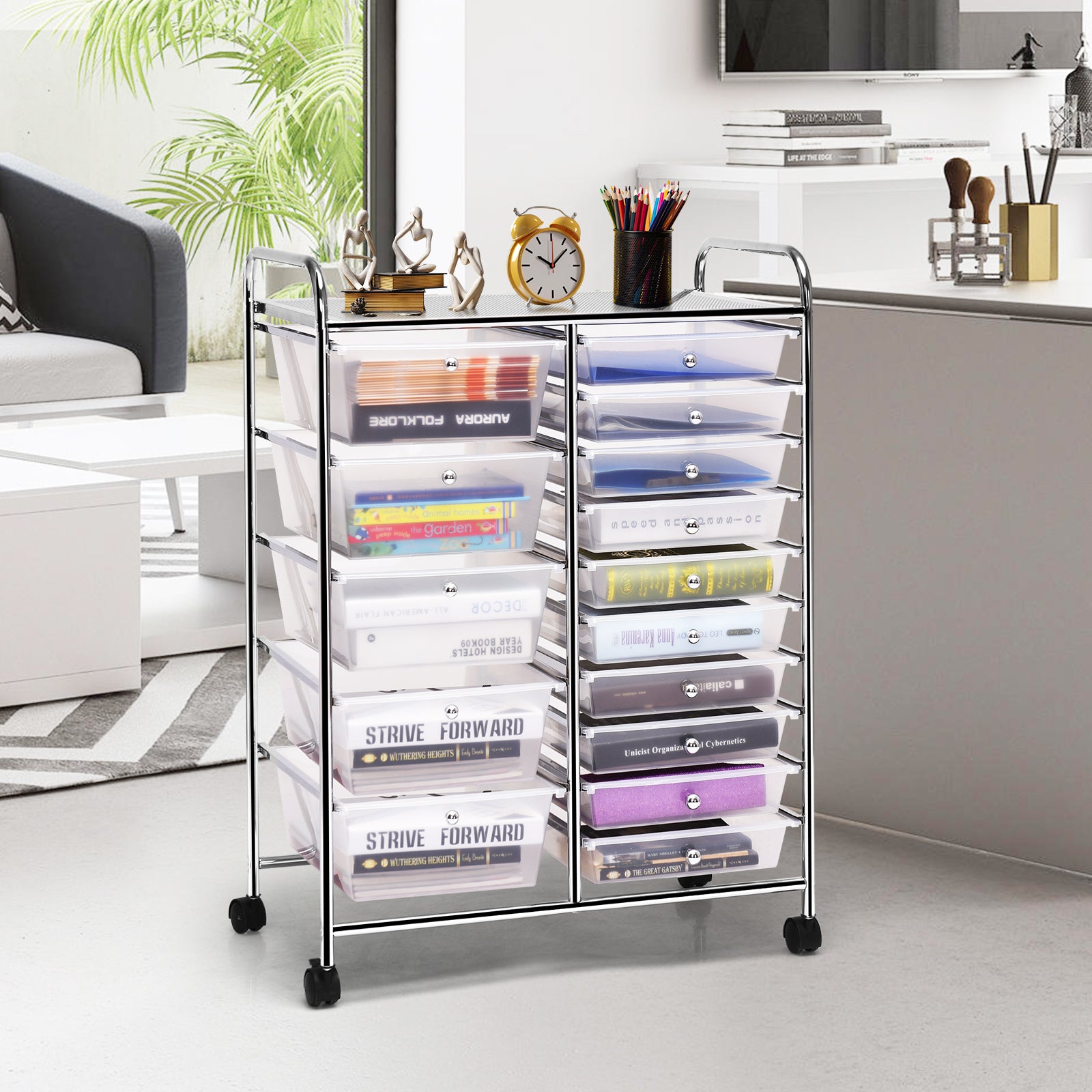 15-Drawer Utility Rolling Organizer Cart Multi-Use Storage-ClearÂ