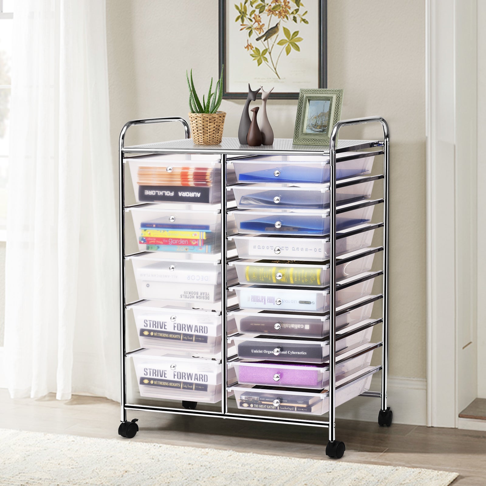 15-Drawer Utility Rolling Organizer Cart Multi-Use Storage-ClearÂ
