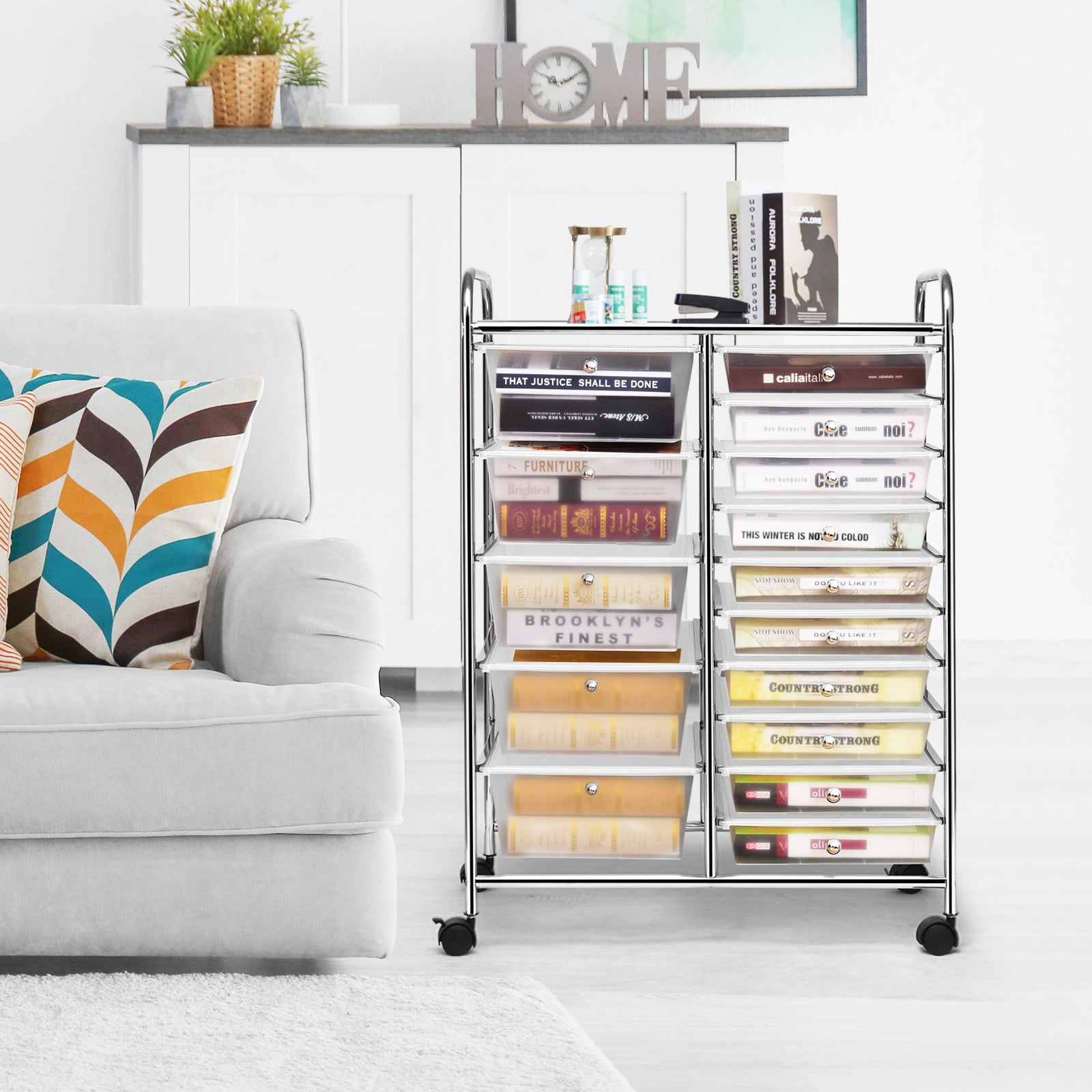 15-Drawer Utility Rolling Organizer Cart Multi-Use Storage-ClearÂ