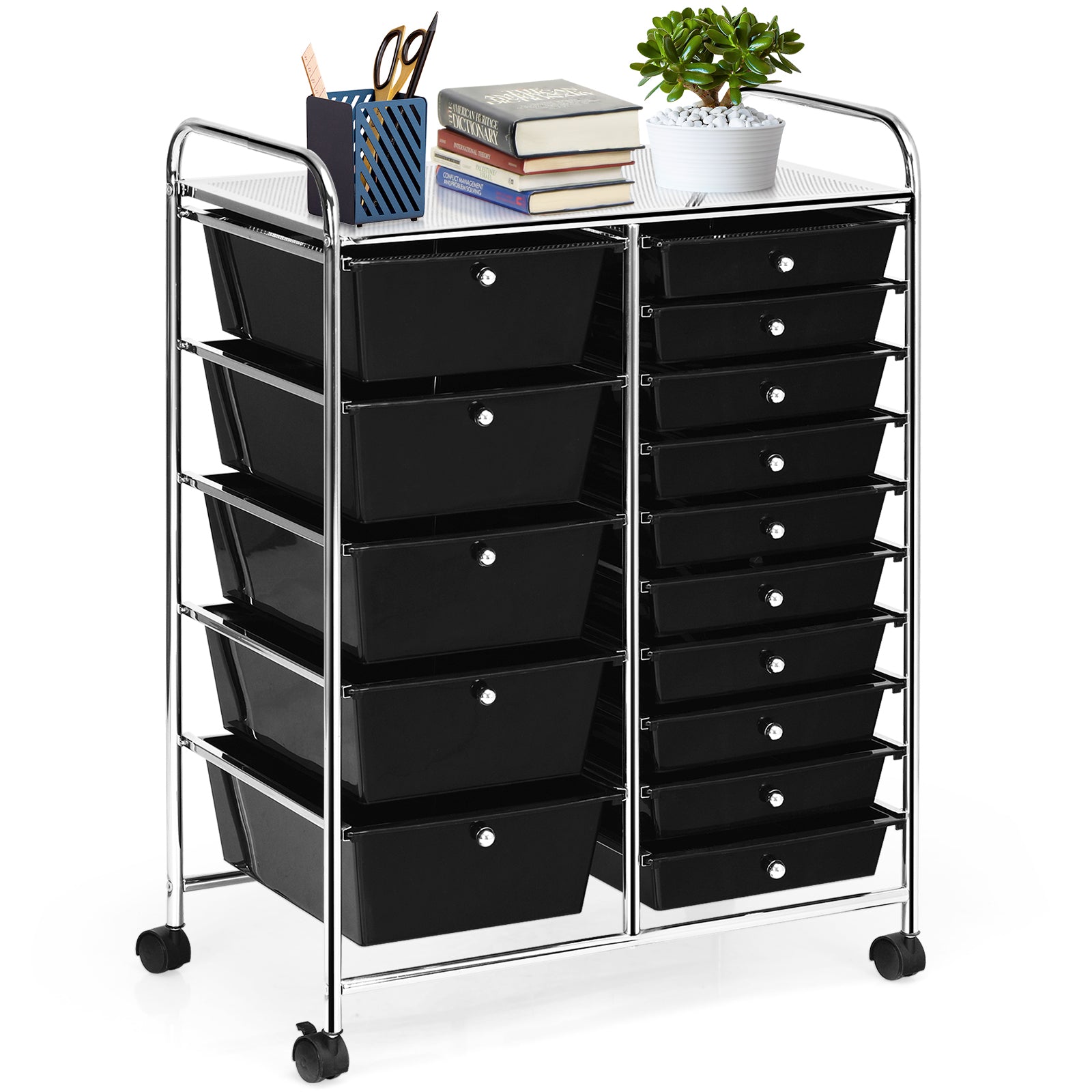 15-Drawer Utility Rolling Organizer Cart Multi-Use Storage-BlackÂ
